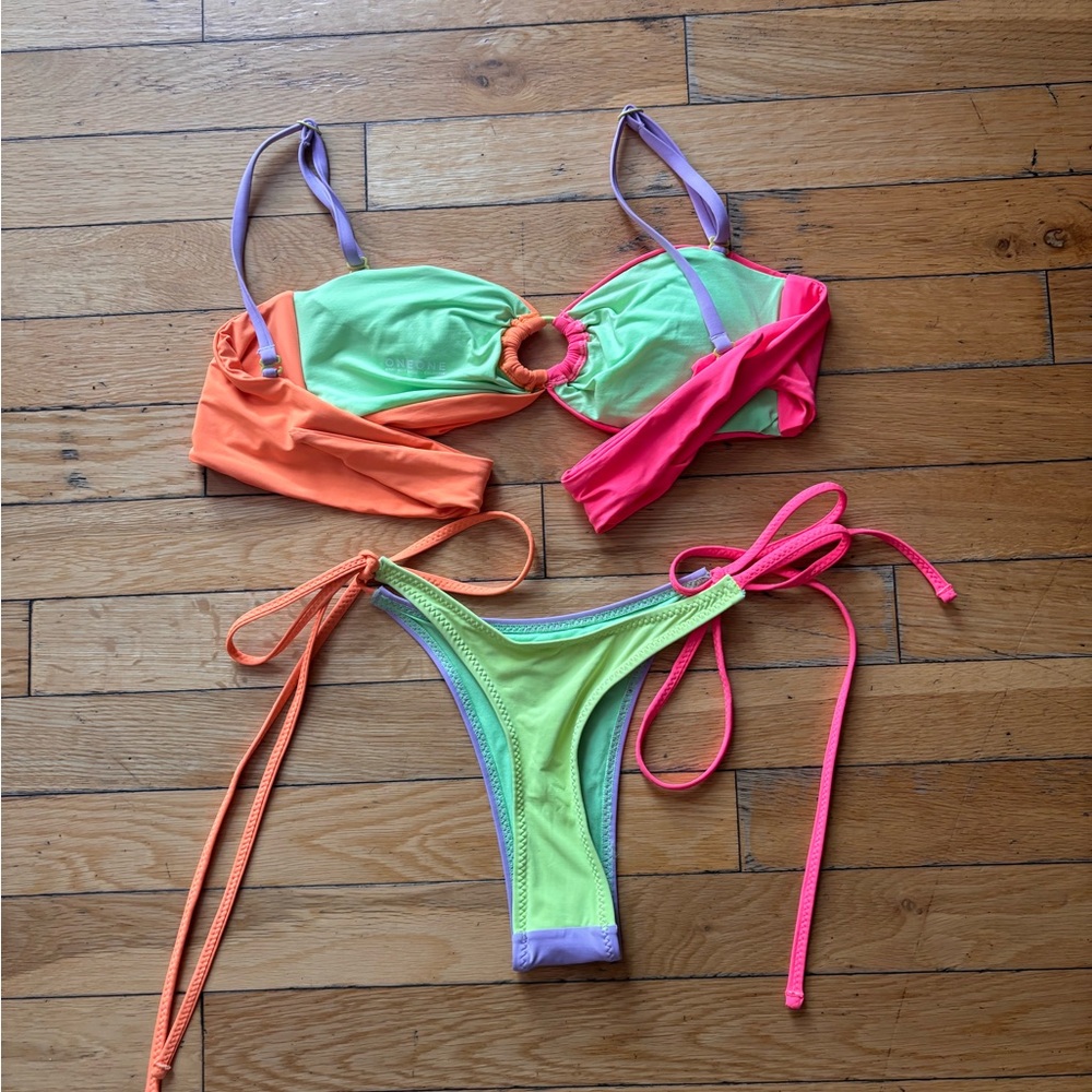OneOne Vibrant Green and Purple Bikini Bottom